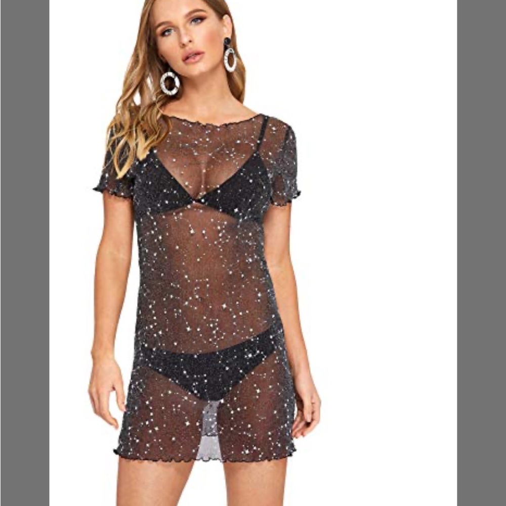 Elegant Black Starry Sheer Dress